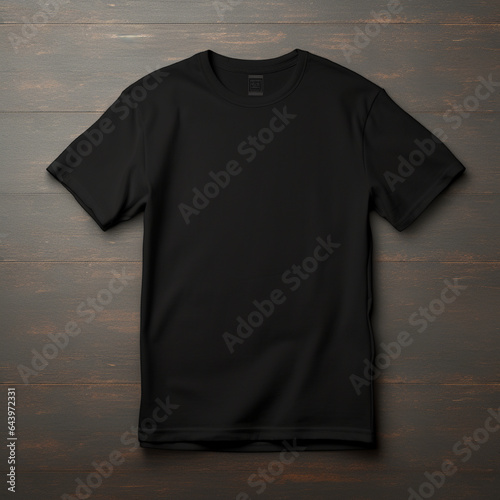 A full black blank t shirt mockup, dark background, structure
