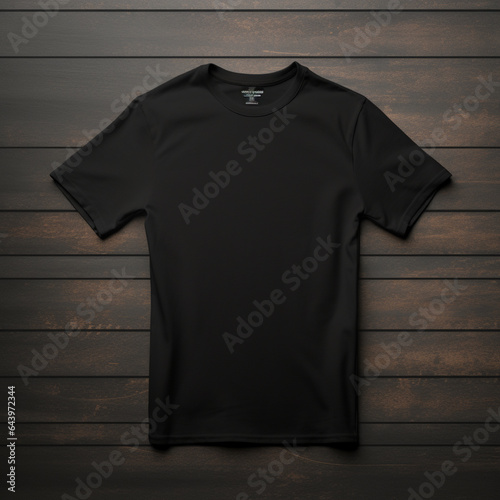 A full black blank t shirt mockup, dark background, structure