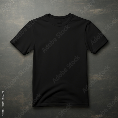 A full black blank t shirt mockup, dark background, structure