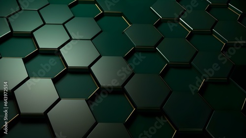 Abstract Background of hexagonal Shapes in dark green Colors. Geometric 3D Wallpaper 