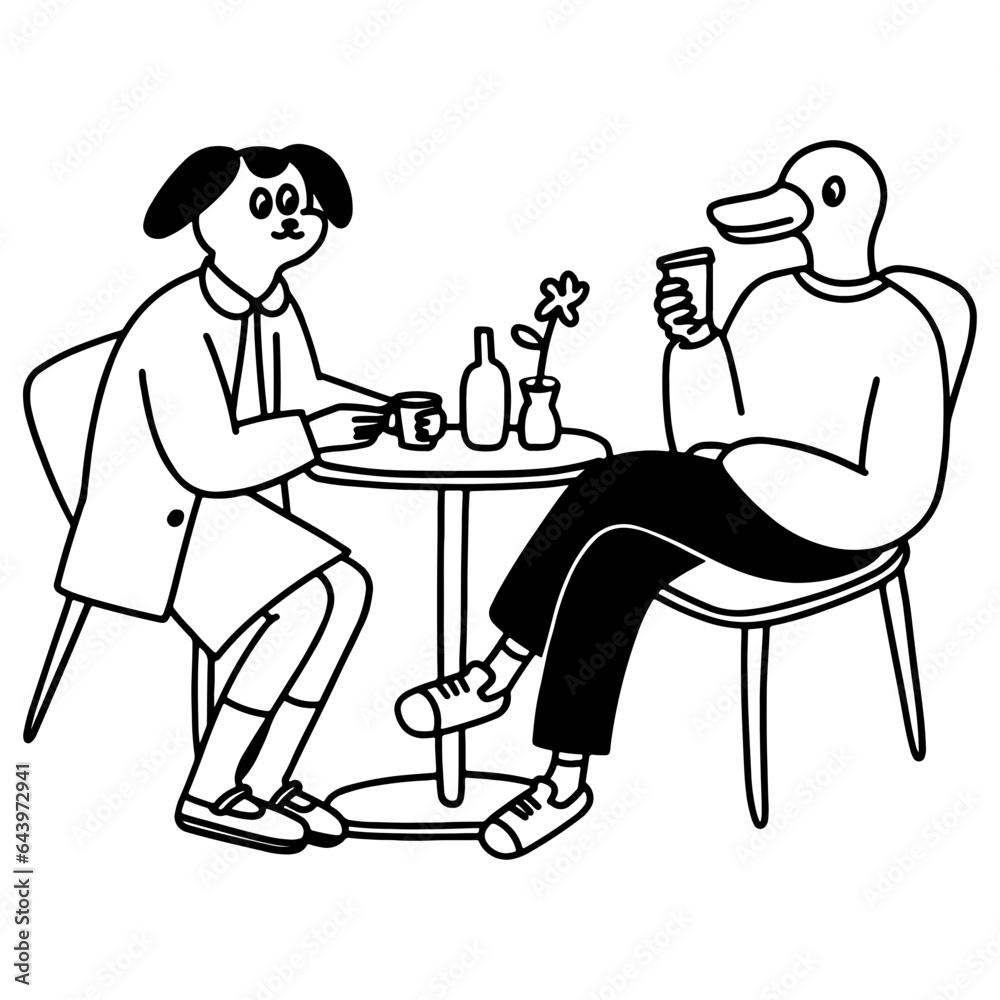 Fototapeta premium Animal characters coffee time cartoon illustration