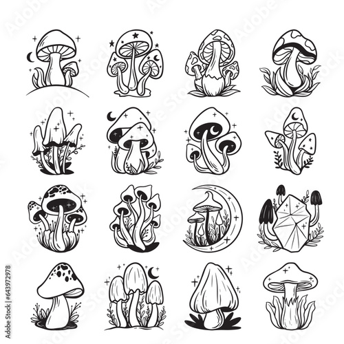magic mushroom hand drawn vector set