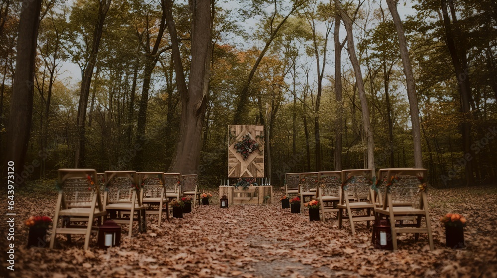 Bohemian cozy wedding ceremony decor in autumn season Bohemian cozy wedding ceremony decor in autumn season