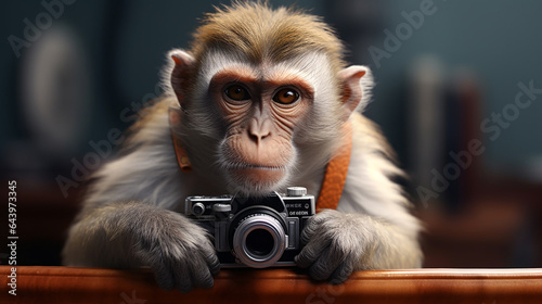 3d funny monkey photographer photo realistic, generative AI © ShAhZaIb