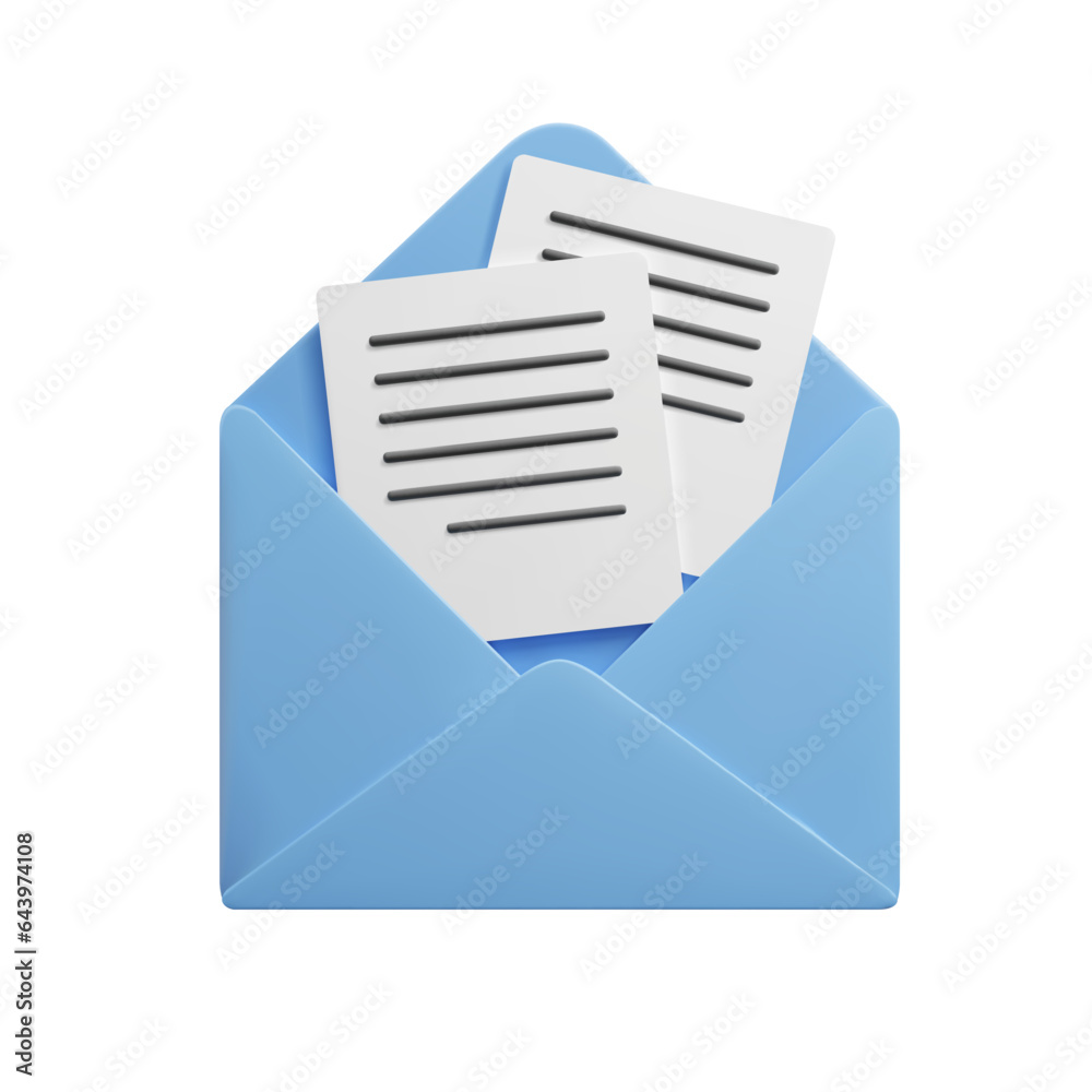 3D open mail envelope with letters vector illustration. Cute blue email envelope with paper letters inside 3D vector icon. Mailbox, business communication, post correspondence design element. 3D open mail envelope with letters vector illustration. Cute blue email envelope with paper letters inside 3D vector icon. Mailbox, business communication, post correspondence design element.