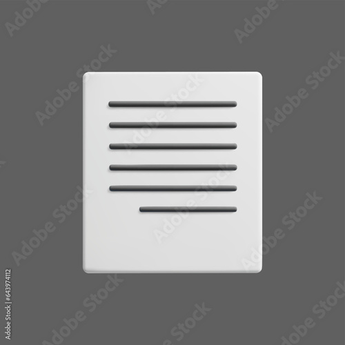 3D paper business document vector illustration. White paper sheet doc file with line text 3d vector icon. Business communication, post correspondence, contract, agreement, business 3d design element. © Sertaki