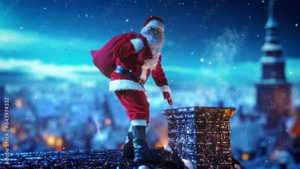 Cheerful Santa Claus Carrying a Red Bag with Gifts and Presents to ...