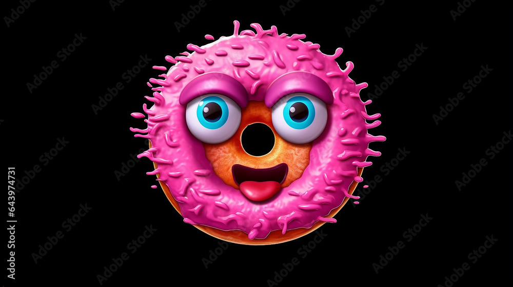 Funny 3d pink donut with eyes. Generative AI