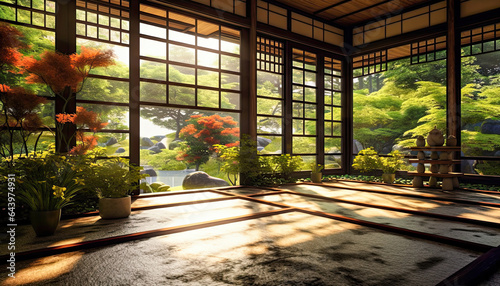 Tranquility in Tradition: A Japanese Tea Room Overlooking a Garden