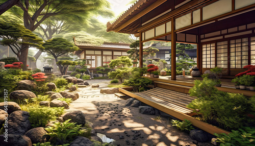 Tranquility in Tradition: A Japanese Tea Room Overlooking a Garden © Moon