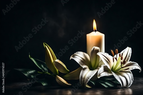 candle and green flowers