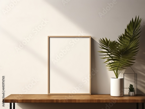 Contemporary cozy living room house with blank photo frame for decorative