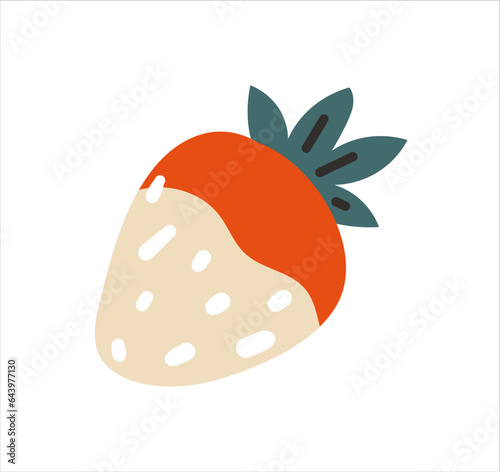 Strawberry with chocolate dipping isolated on white background. Vector illustration.