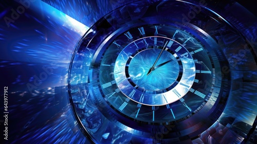 Clock dial and infinity space. Blue color. Astrology  time and space concept. Generative AI illustration