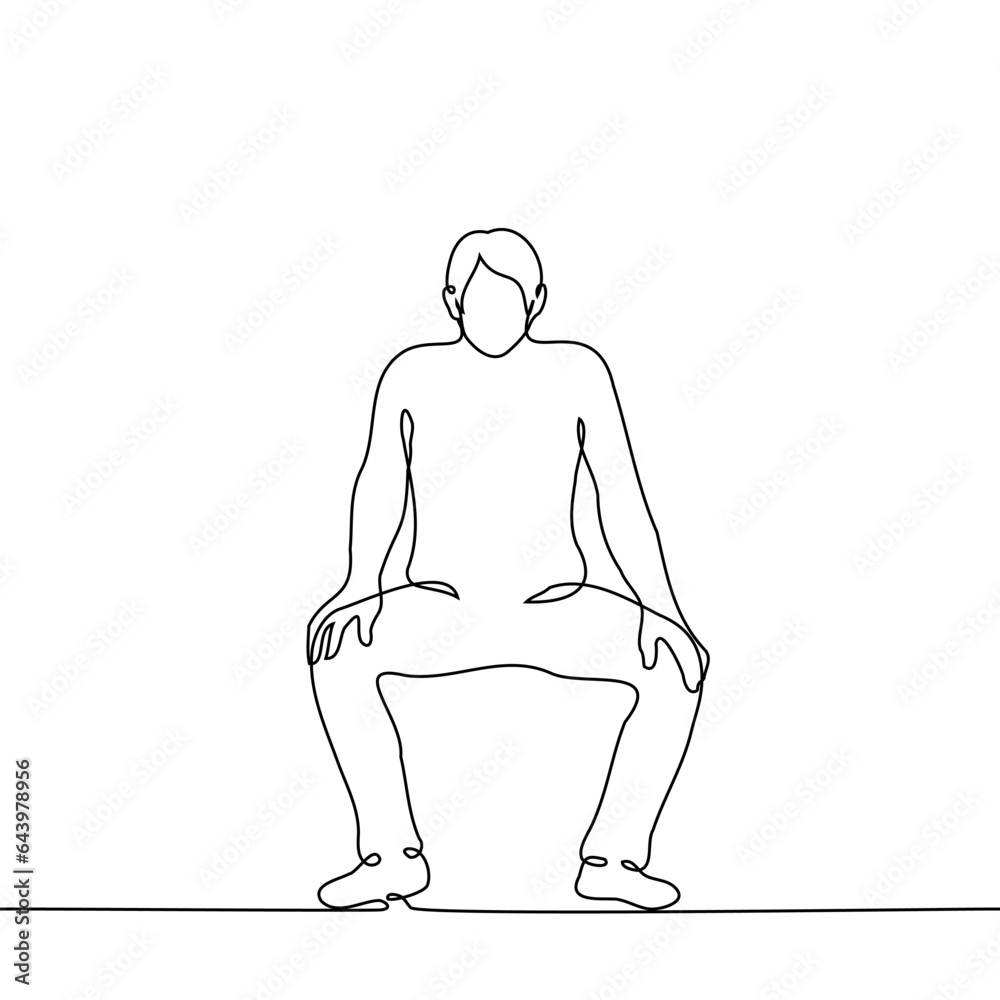 Fototapeta premium man in half squat with legs wide apart - one line art vector