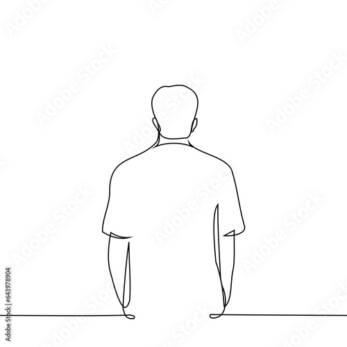 man stands with his back to the viewer with his hands in his pockets - one line art vector