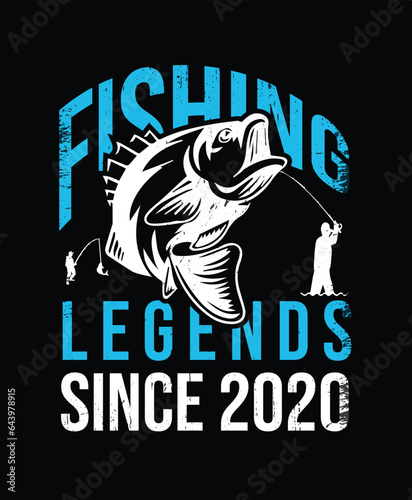  2020 since Fishing legends Tshirt design vector illustration or poster