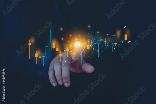 Businessman working with stock investment strategy, stock market, business growth Progress analysis data of trading that has the graph stock. invest in trading
 photo