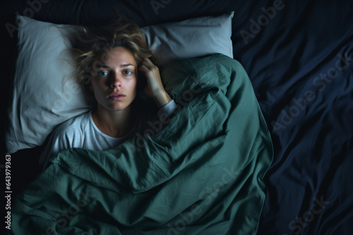 Wallpaper Mural portrait of young women lying in bed. she has trouble falling asleep. Torontodigital.ca
