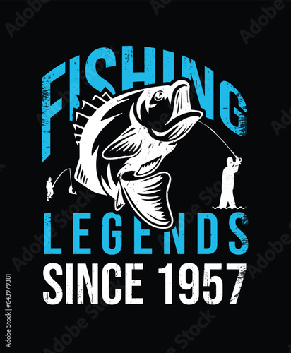  1957 since Fishing legends Tshirt design vector illustration or poster