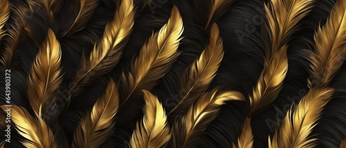 Black and gold feathers on the diagonal, wallpaper