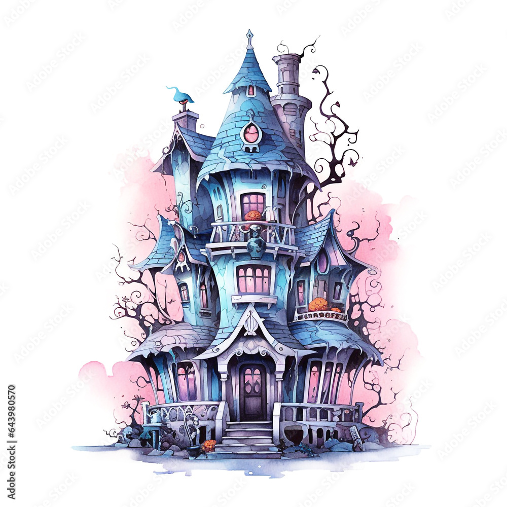 Halloween house in watercolor style illustration
