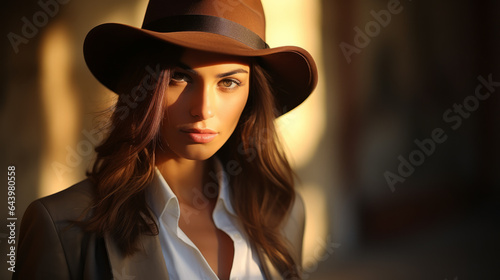 Portrait of a woman private detective wearing a hat