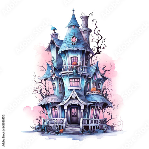 Halloween house in watercolor style illustration © Daria