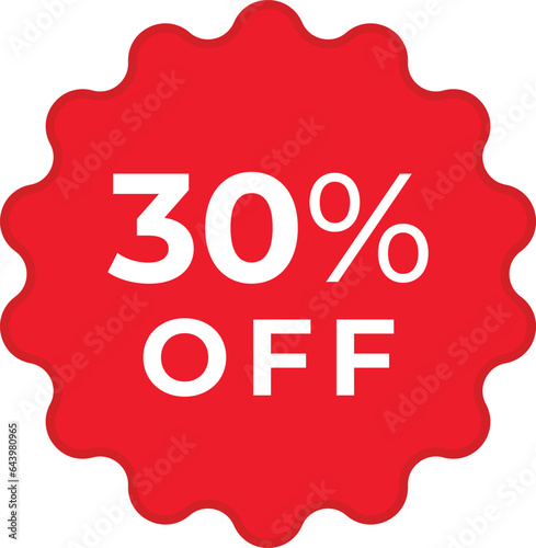 Price tags, special offer or shopping discount label with percent, discount. Red Paper sticker. 10, 20, 25, 30, 35, 40, 50, 60, 70, 80, 90 percent price. Promotional sale. Vector illustration.