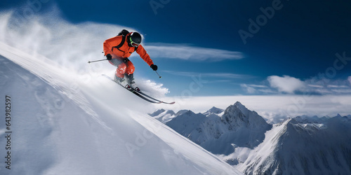 Skier Dropping in the Winter Alps Mountains © kilimanjaro 