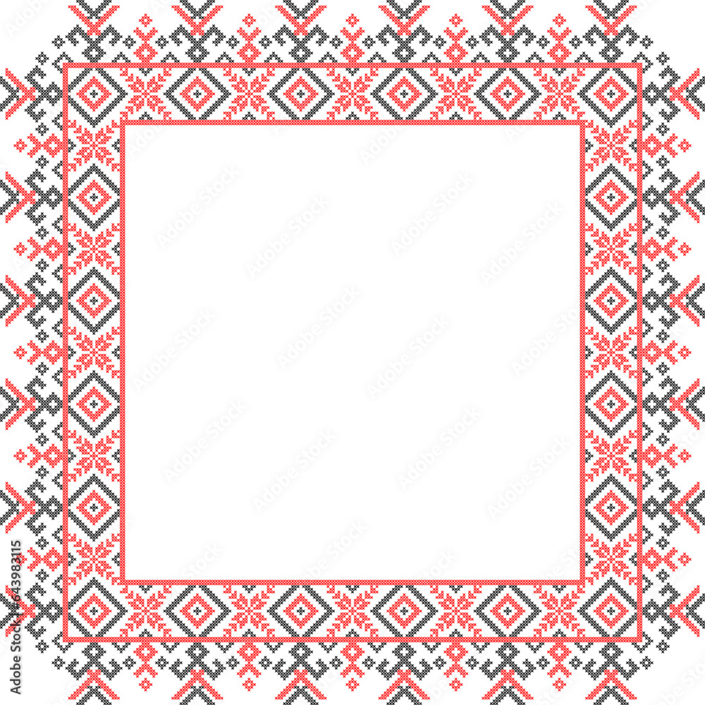 Vector illustration of Ukrainian ornament in ethnic style, identity, vyshyvanka, embroidery for print clothes, websites, banners. Background. Geometric design, border, copy space, frame Vector illustration of Ukrainian ornament in ethnic style, identity, vyshyvanka, embroidery for print clothes, websites, banners. Background. Geometric design, border, copy space, frame