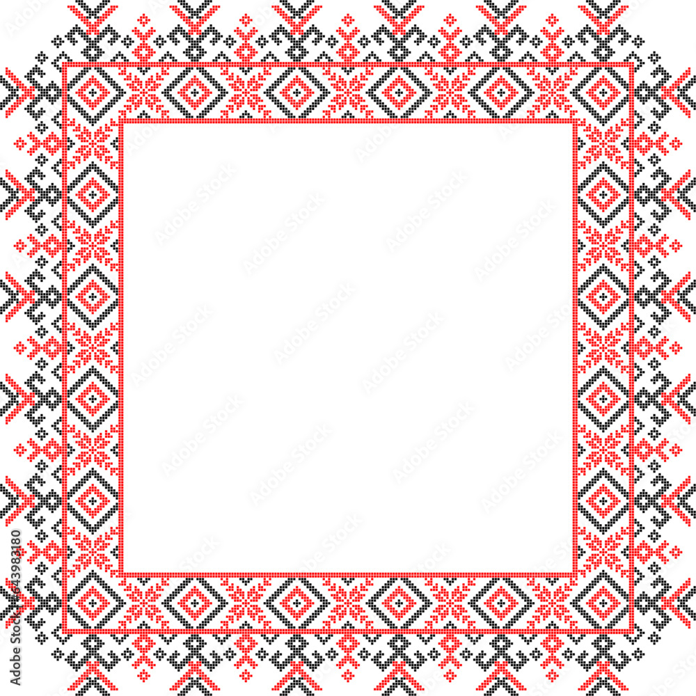 Vector illustration of Ukrainian ornament in ethnic style, identity, vyshyvanka, embroidery for print clothes, websites, banners. Background. Geometric design, border, copy space, frame Vector illustration of Ukrainian ornament in ethnic style, identity, vyshyvanka, embroidery for print clothes, websites, banners. Background. Geometric design, border, copy space, frame