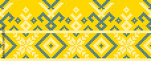 Vector illustration of Ukrainian ornament in ethnic style, identity, vyshyvanka, embroidery for print clothes, websites, banners. Background. Geometric design, border, copy space, frame