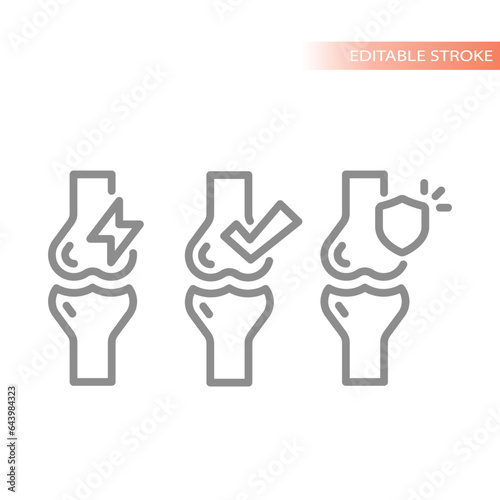 Human joints bones line vector icon set. Arthritis  bone and joint pain icons.