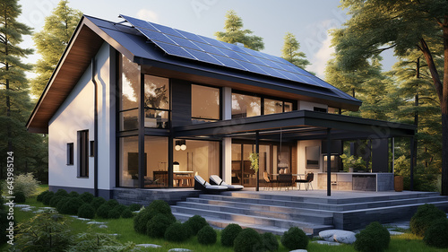 modern cottage with solar panels on the roof design project real estate of the future green transition © kichigin19