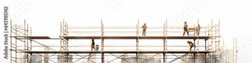 long narrow scaffolding isolated on a white background for the screensaver for the reconstruction of the site construction background