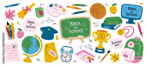 School education object, lesson subject supply, learning accessories, knowledge item design element