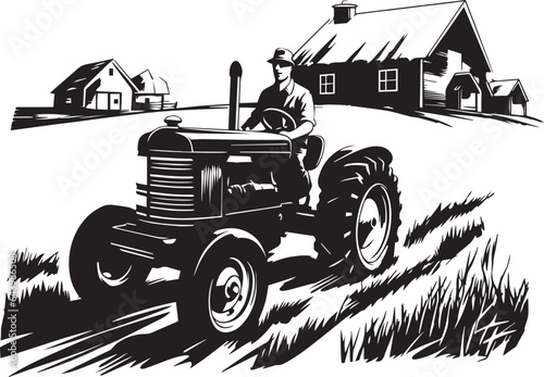 Farmer on a tractor, Farm landscape, Vector Illustration, SVG