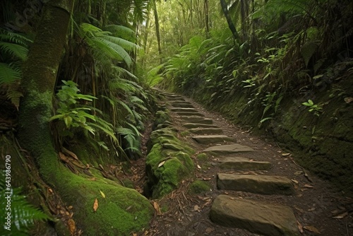 Beautiful trail in El Yunque National Forest, Puerto Rico. Generative AI photo