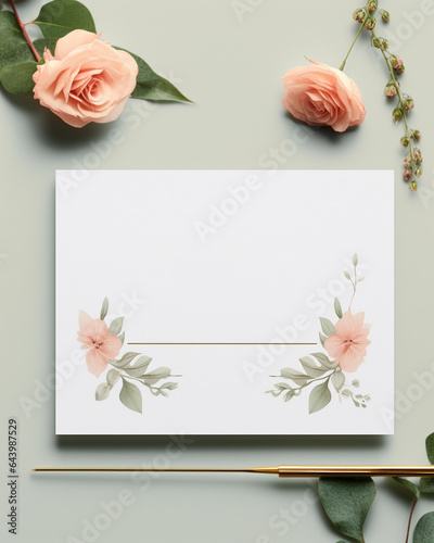 Floral style mockup with empty space for copy and a olive green soft background 