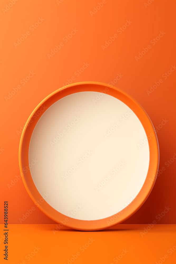 Orange round frame mockup. Blank template for present. 3d render illustration.