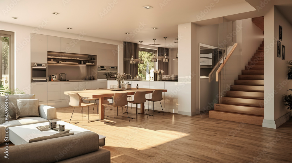 modern living room and kitchen hybrid