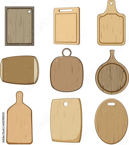 chopping board set cartoon. wooden kitchen, food empty, chop brown chopping board sign. isolated symbol vector illustration