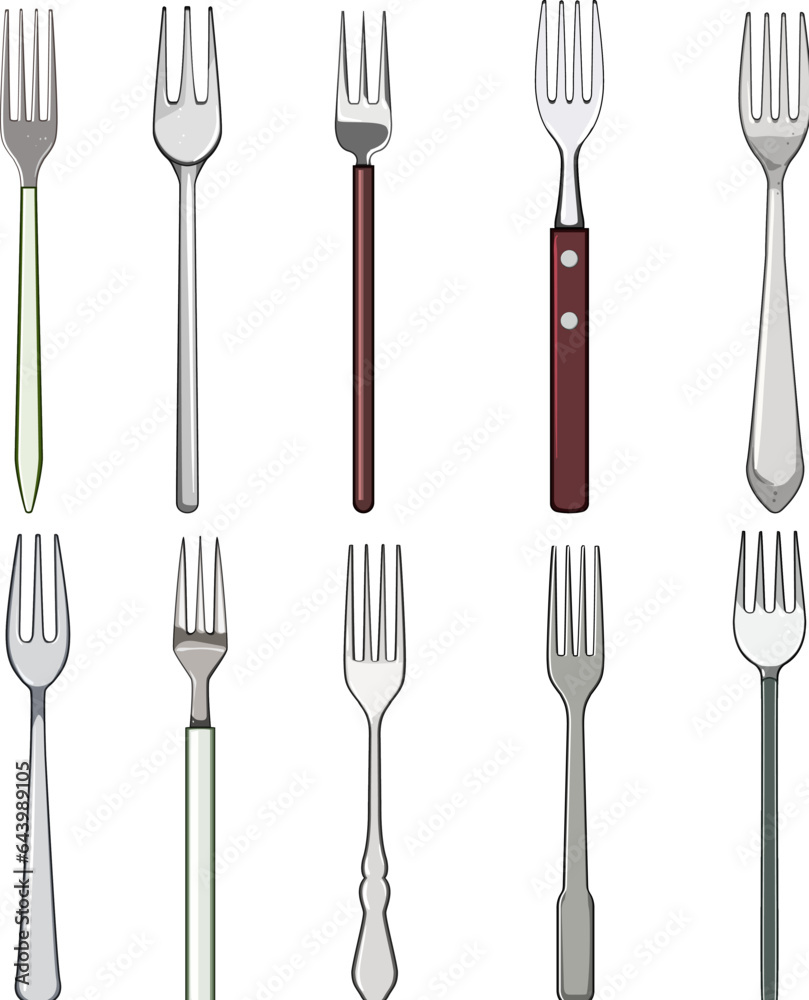fork set cartoon. food silverware, dinner plate, silhouette symbol fork sign. isolated symbol vector illustration
