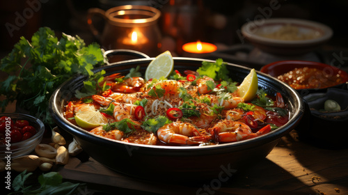 Tom yum goong hot and sour Thai soup with prawns