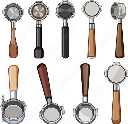 portafilter coffee set cartoon. caffeine aroma, drink beverage, morning filter portafilter coffee sign. isolated symbol vector illustration