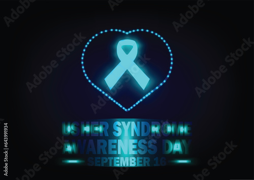 Usher Syndrome Awareness Day. September 16. Vector illustration of blue ribbon in heart shape. Suitable for greeting card, poster and banner