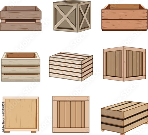 wooden crate set cartoon. fruit empty, case pallet, timber container wooden crate sign. isolated symbol vector illustration