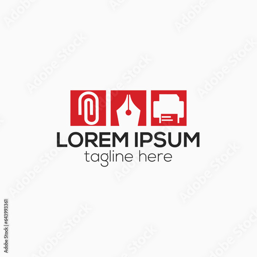 Stationery store office supplies flat logo design vector template