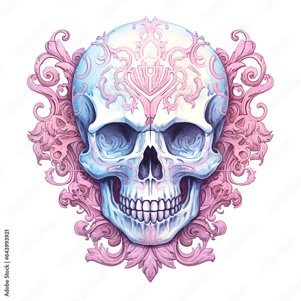Watercolor pastel purple Halloween skull